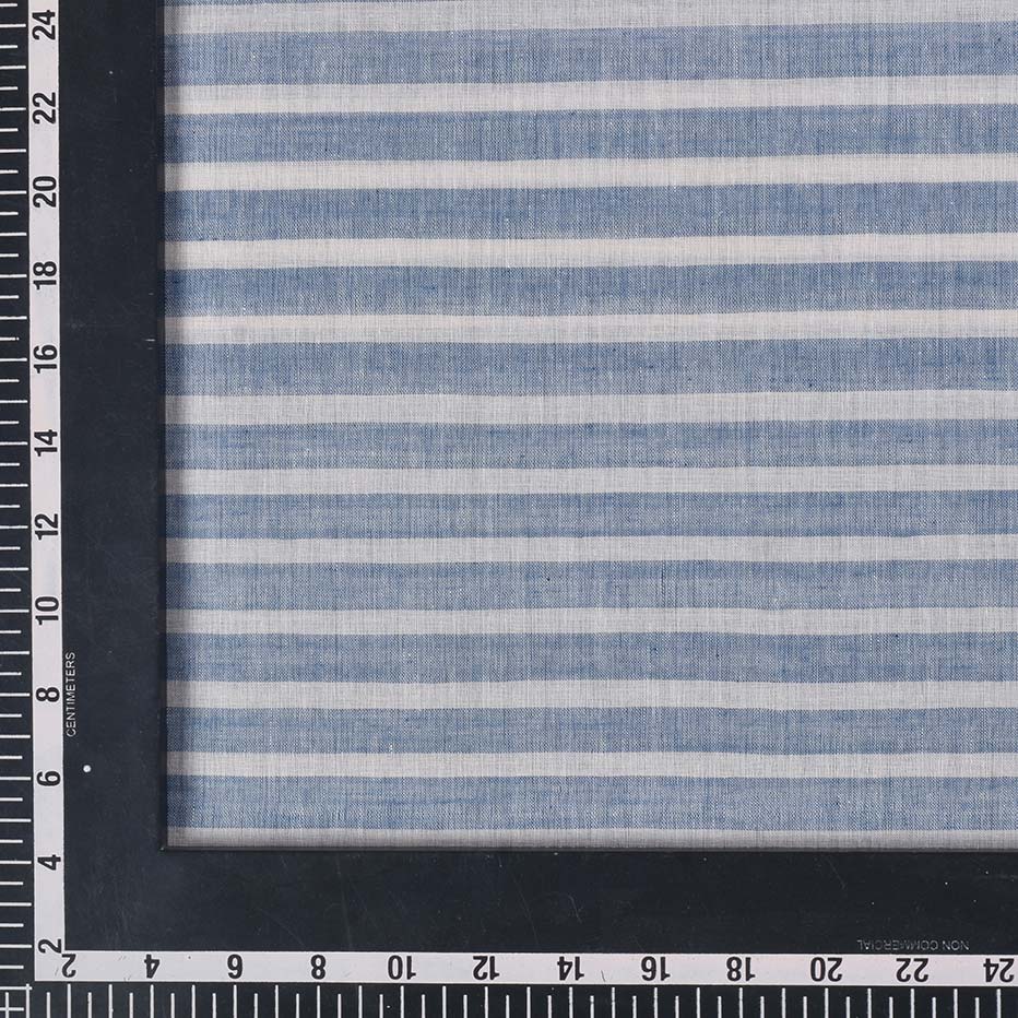 STRIPE BLUE & WHITE PURE COTTON 58 GSM HANDWOVEN FABRIC