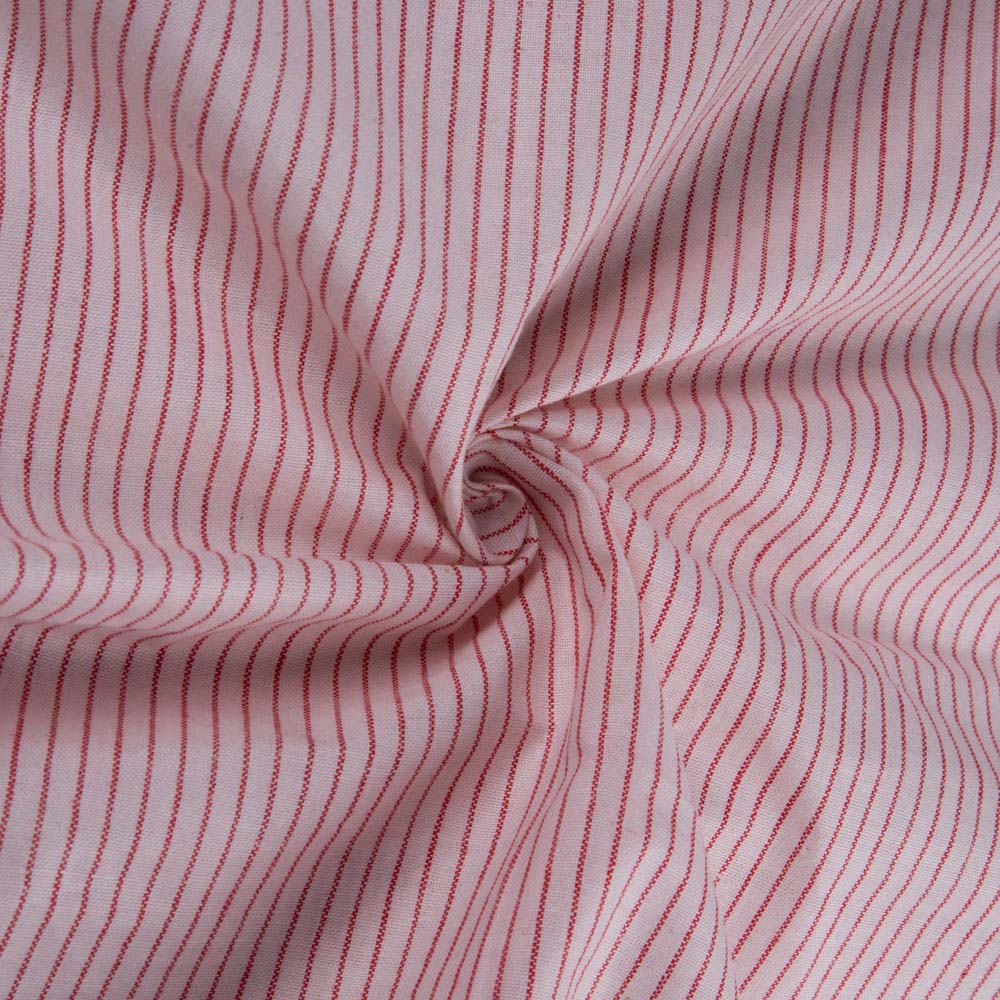 Pinstripe White & Red Pure Cotton 98 GSM Handwoven Fabric