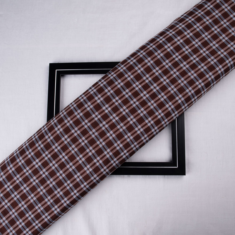Check Brown White Pure Cotton 90 GSM Handwoven Fabric