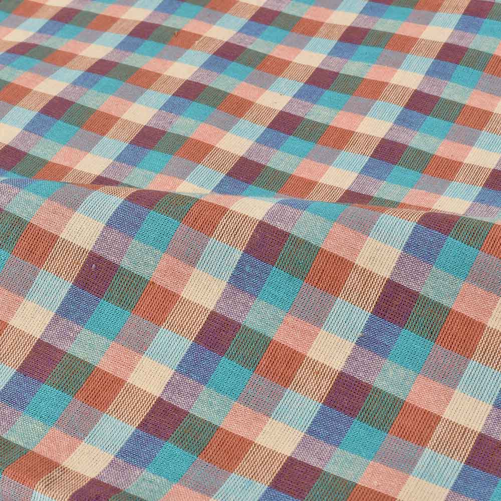 CHECK MULTICOLOUR PURE COTTON 100 GSM HANDWOVEN FABRIC 470