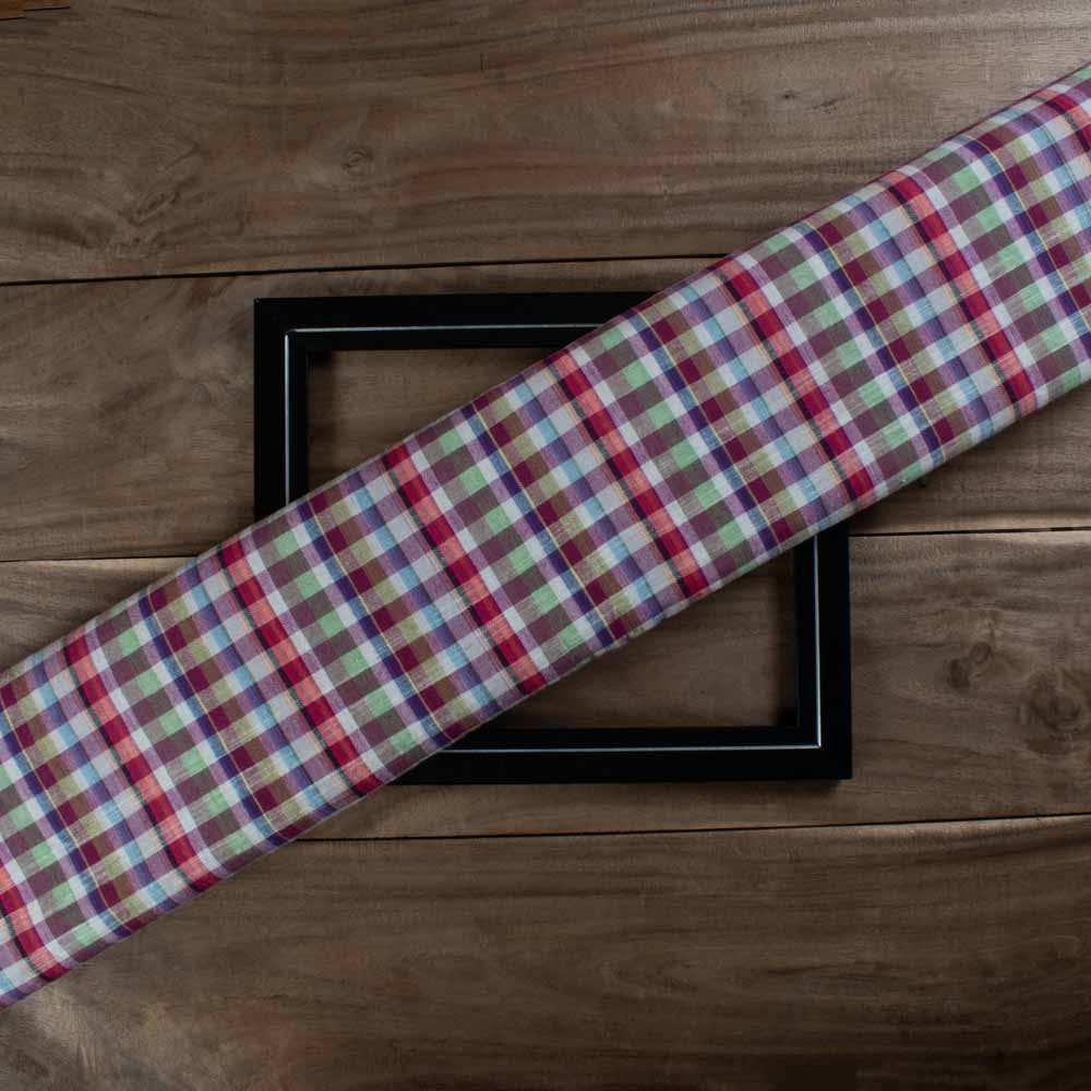Multicolour Check Cotton & Khadi Blend 120 GSM Handwoven Fabric