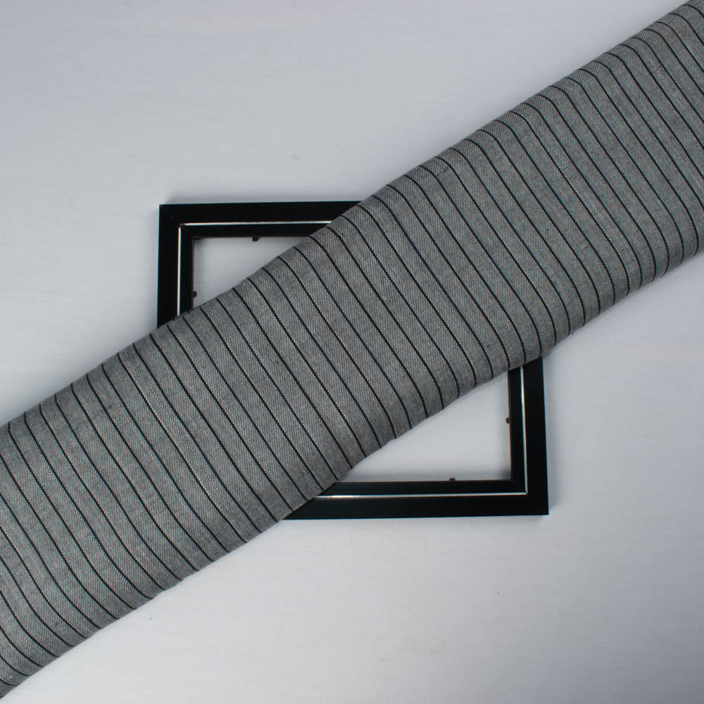 Stripe Twill Tweed Black Grey Pure Cotton 100 GSM Handwoven Fabric
