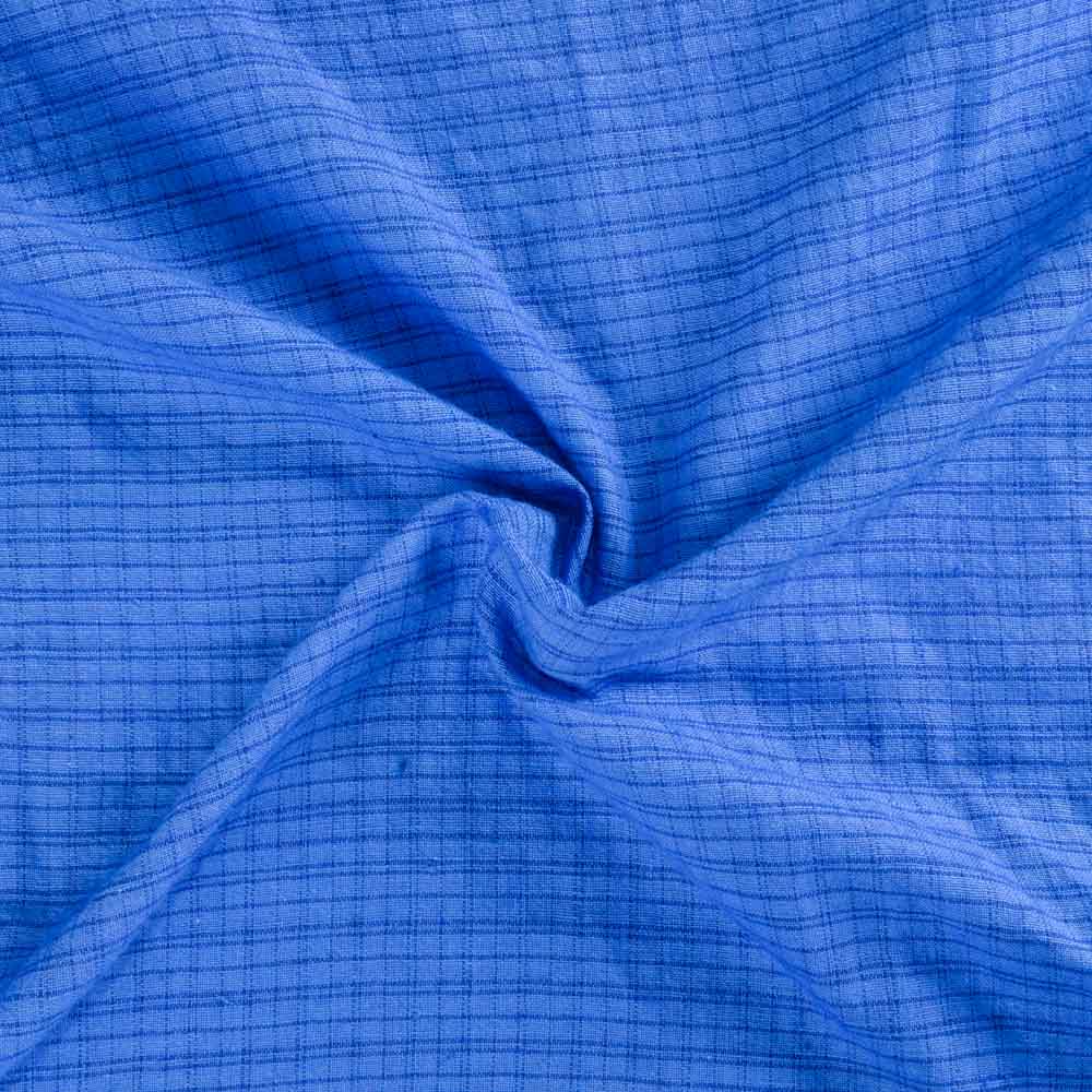 Check Blue Pure Cotton 102 GSM Handwoven Fabric