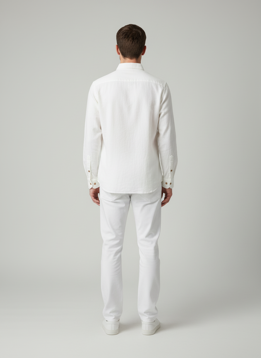Long Button Down Collared Shirt With Center Panel Buttons- Long One Button Barrel Cuff