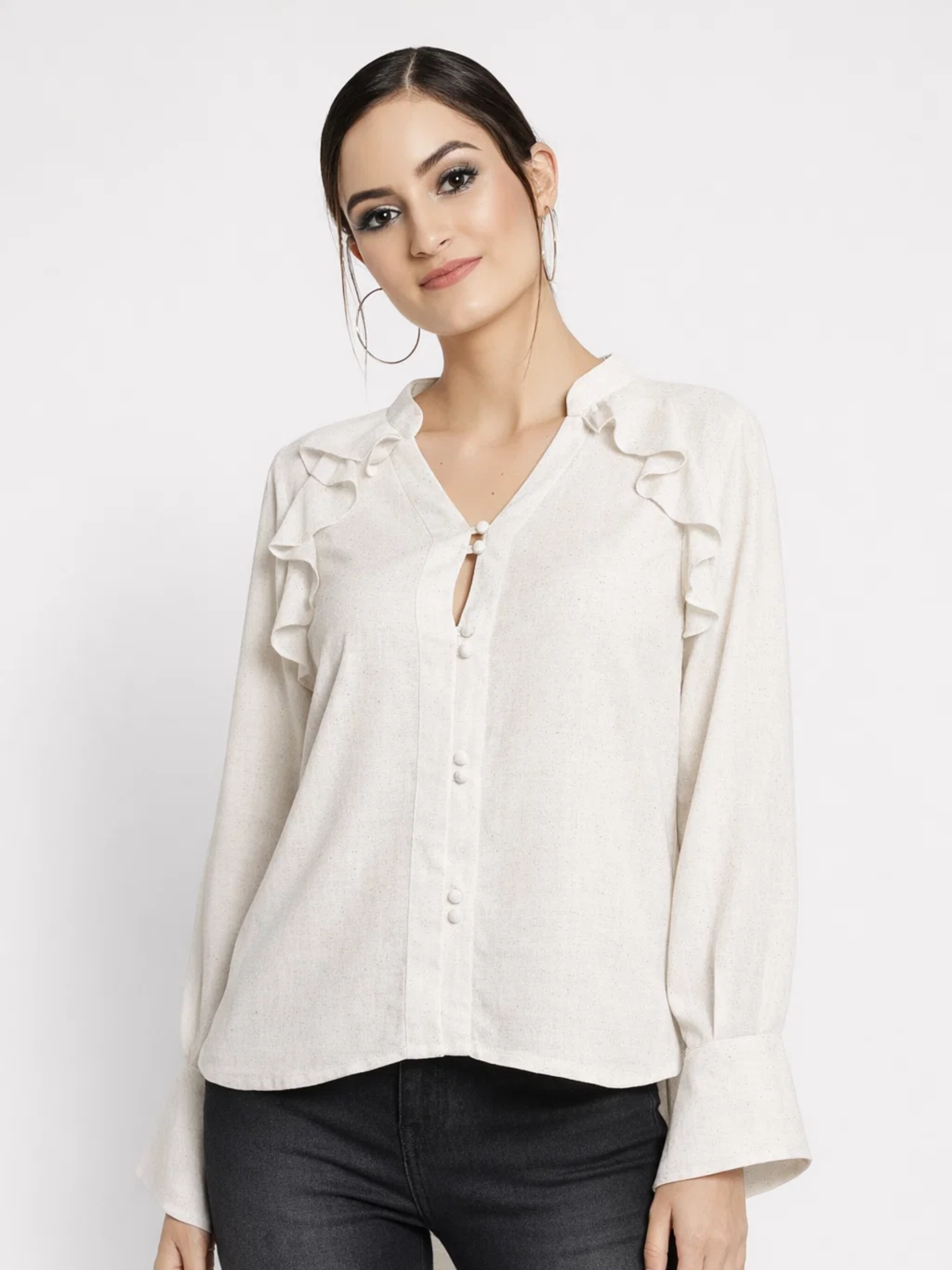 Ruffled Long Sleeves Raglan Top