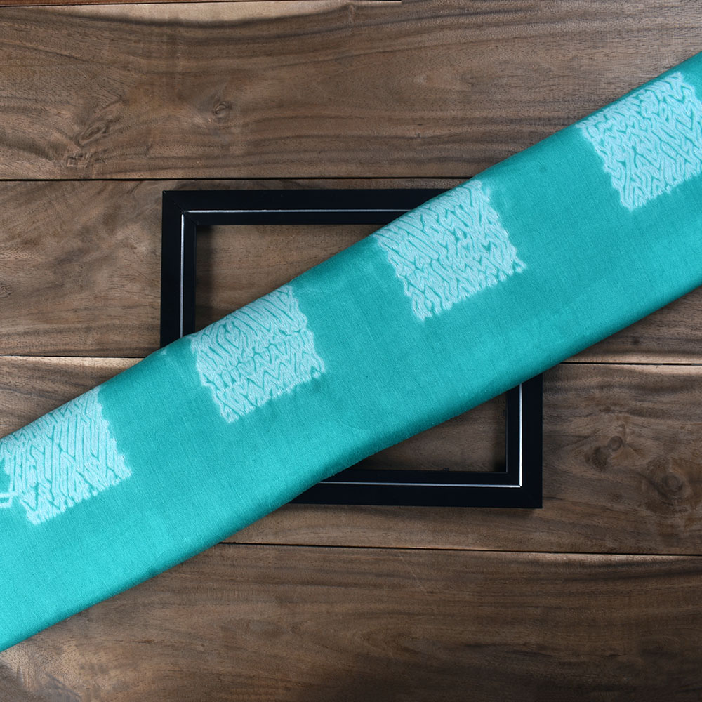 Abstract Sea Green Shibori 90 GSM Mercerised Cotton Fabric