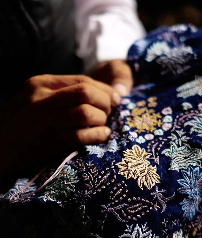 Hand embroidered fabric