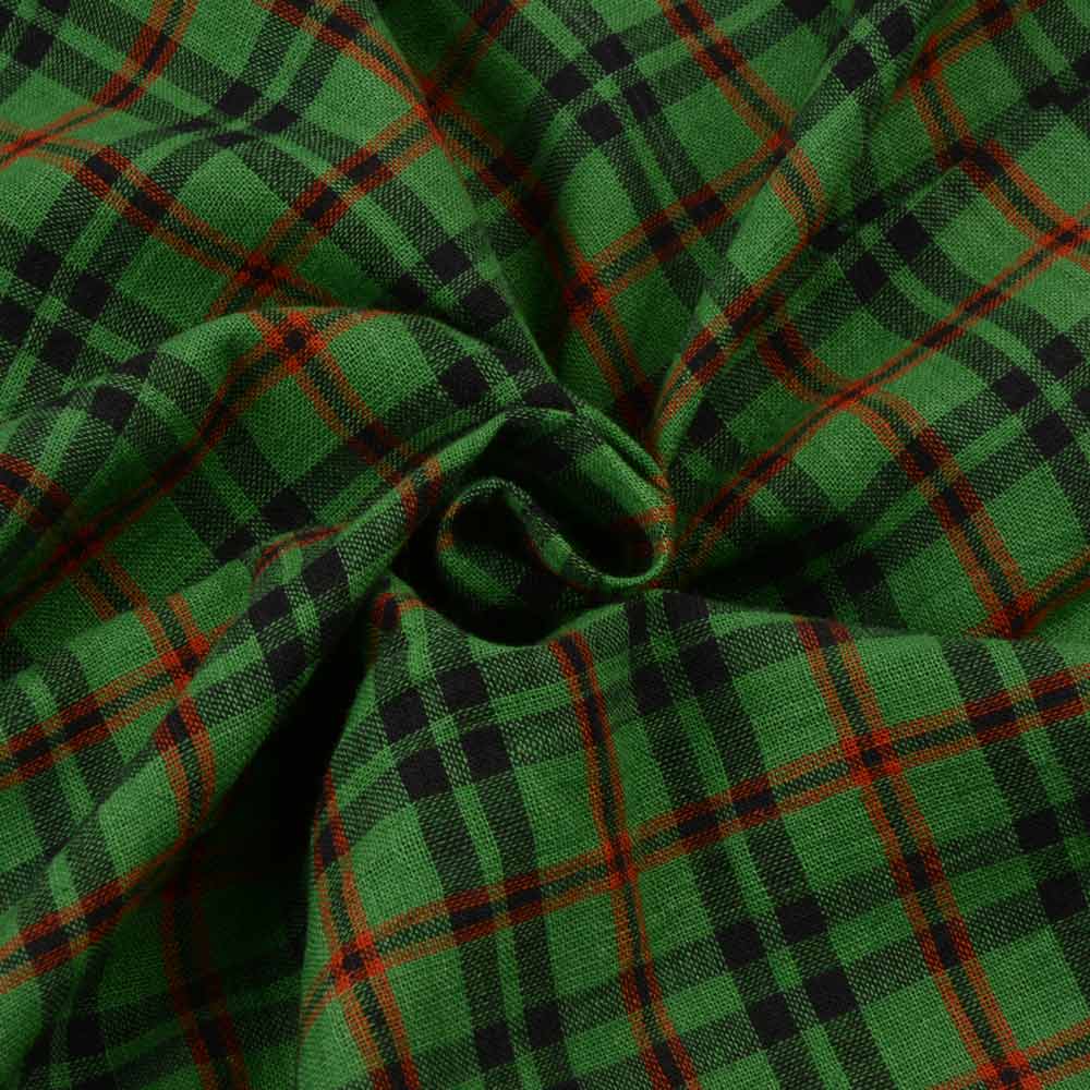 Check Green & Black Pure Cotton 95 GSM Handwoven Fabric