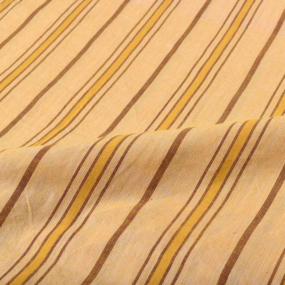 STRIPE YELLOW BROWN PURE COTTON 100 GSM HANDWOVEN FABRIC