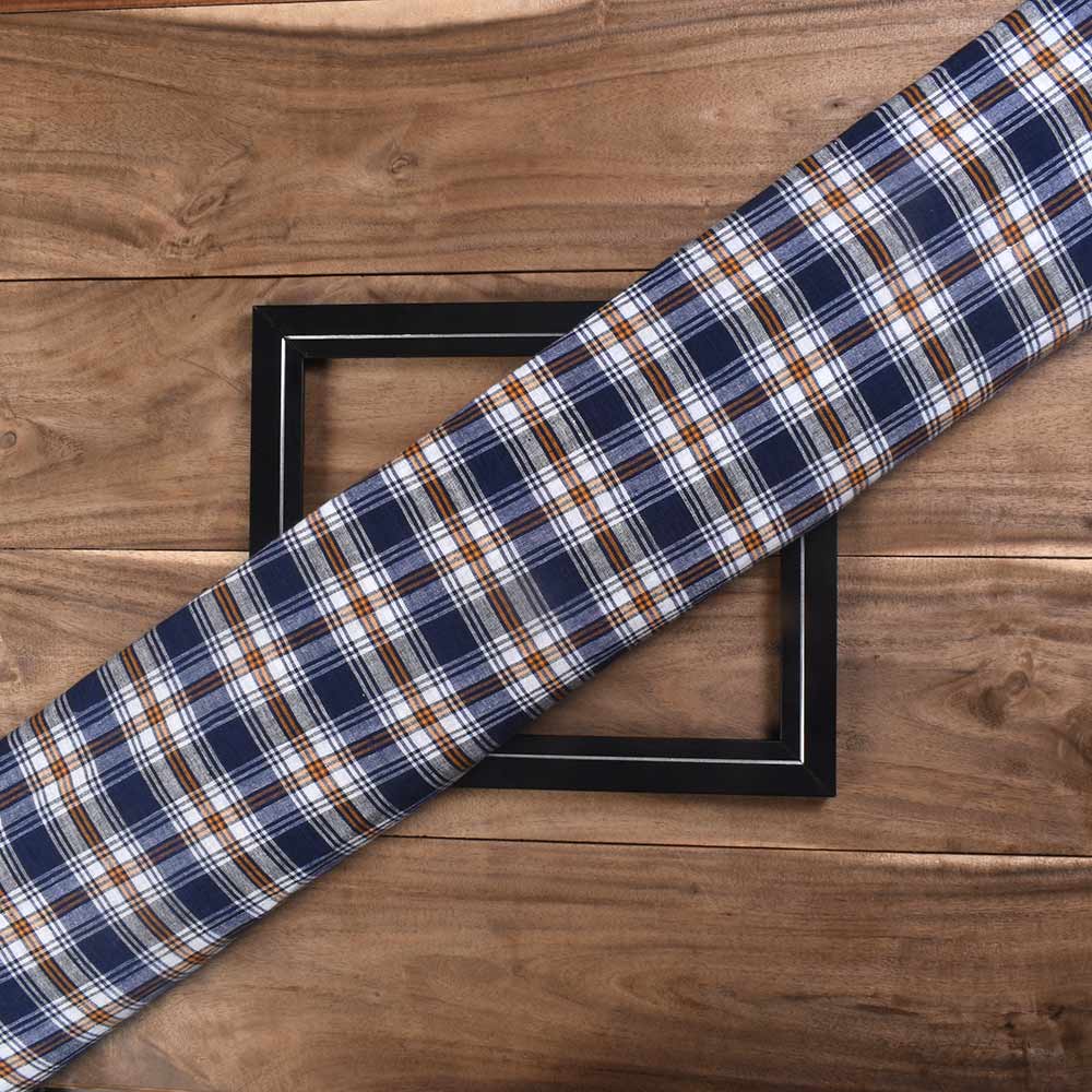 CHECK MULTICOLOUR BLUE PURE COTTON 92 GSM HANDWOVEN FABRIC