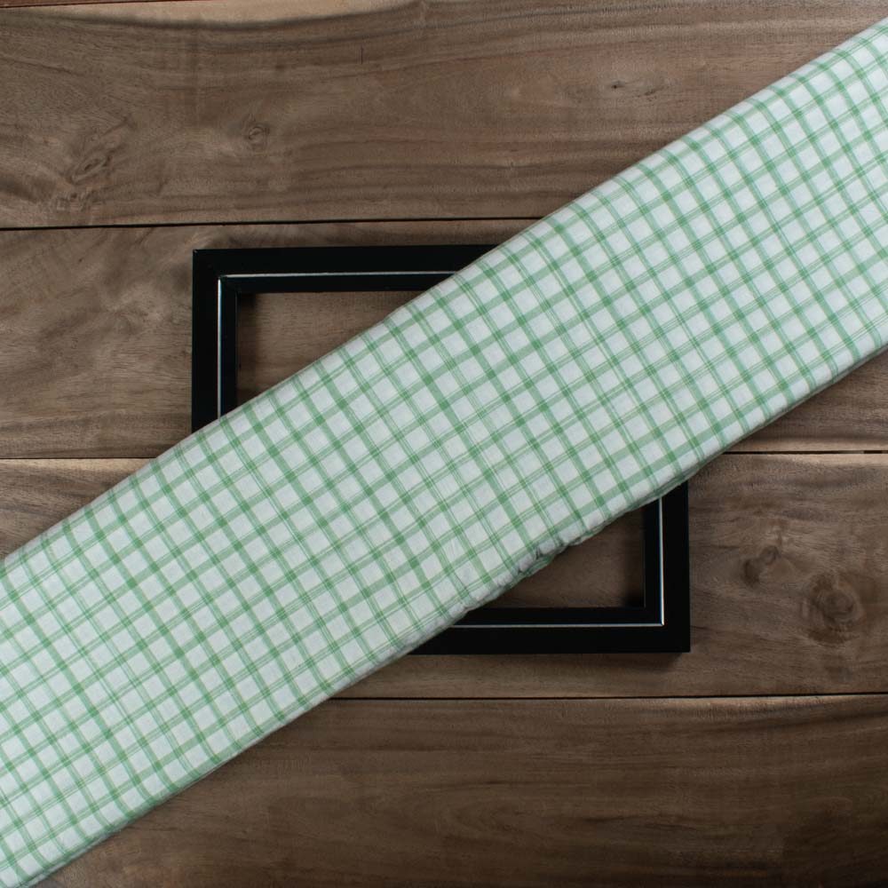 Check Green and White Tie Dye 100 GSM Pure Cotton Hasndwoven Fabric