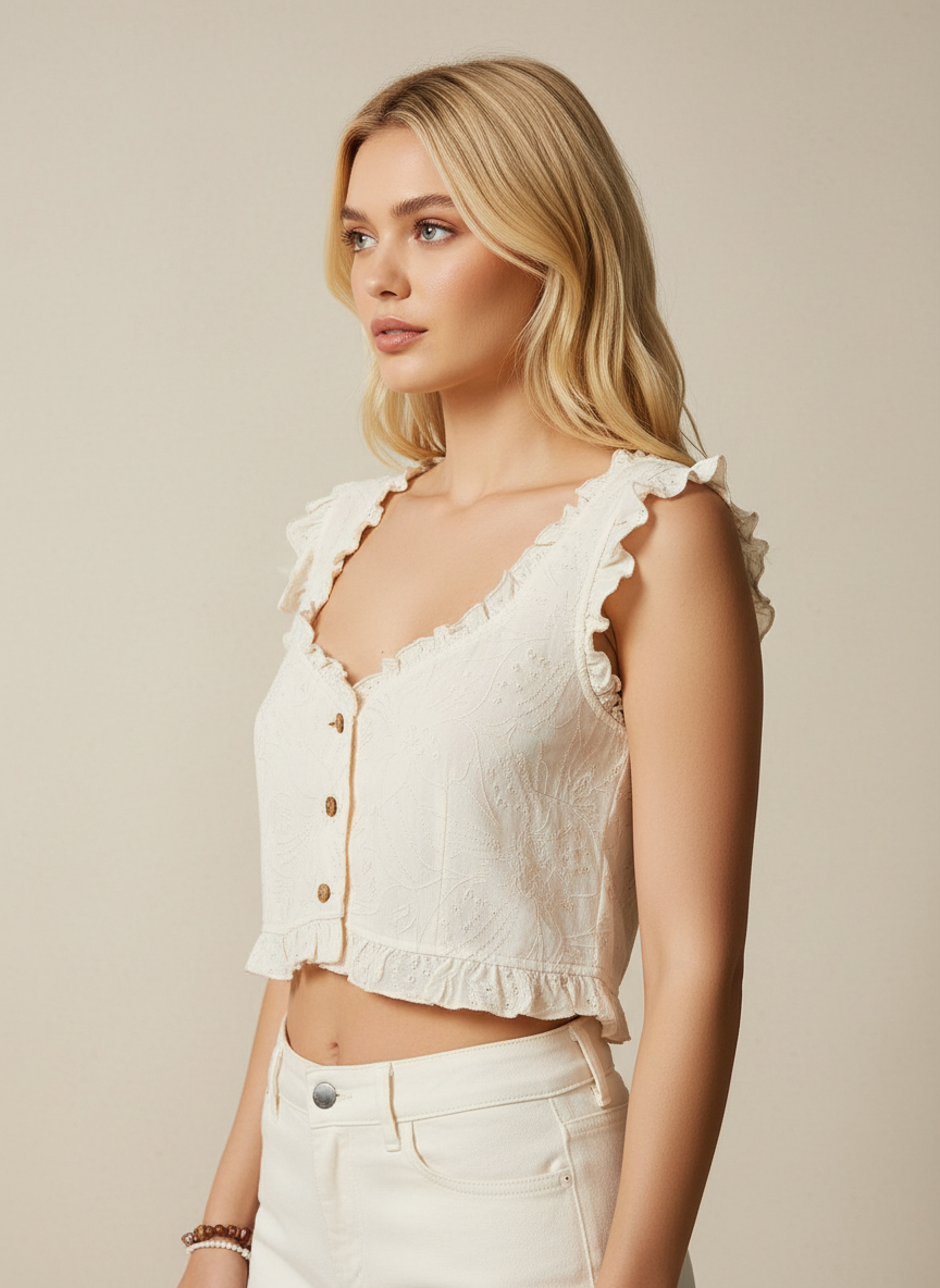 Buttoned Country Top With Ruffles