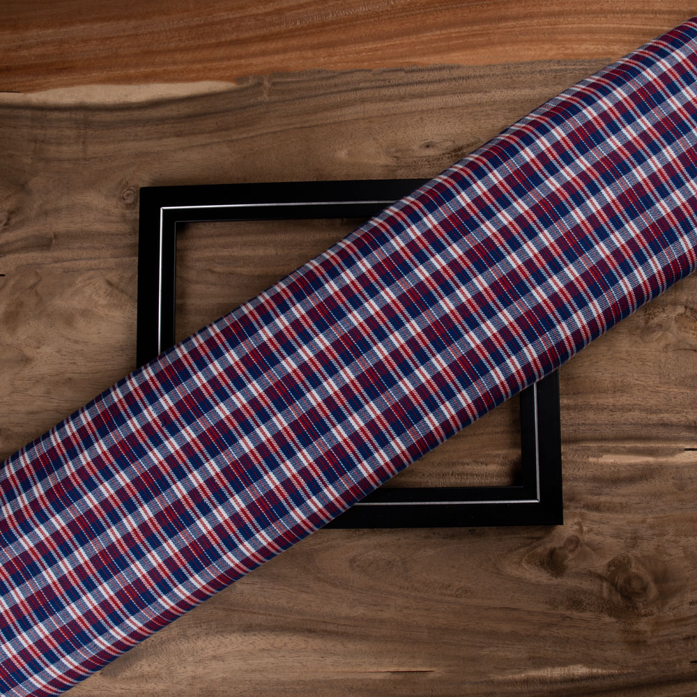 Check Twill Red Blue Colour Pure Cotton 113 GSM Handwoven Fabric 26