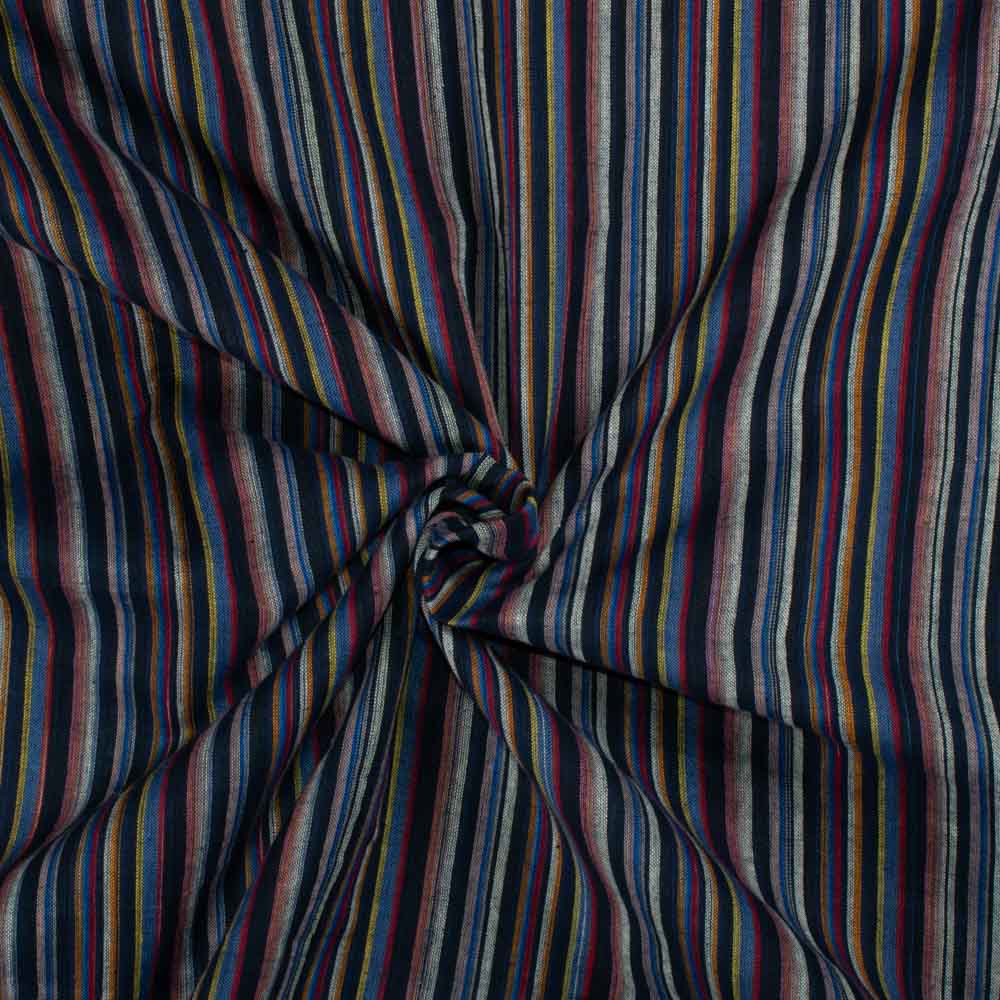 Stripe Multicolor Pure Cotton 100 GSM Handwoven Fabric 06