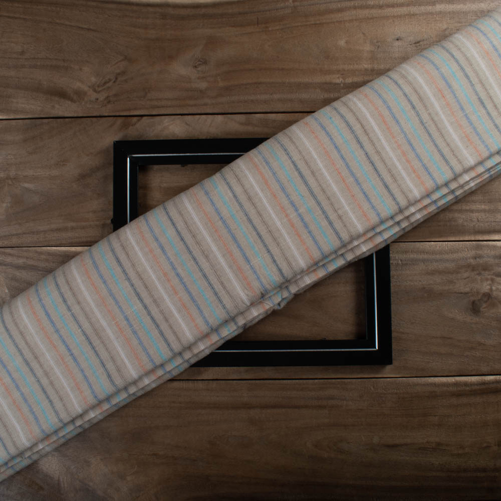 Multicolour Stripe 121 GSM Pure Khadi Handwoven Fabric 430