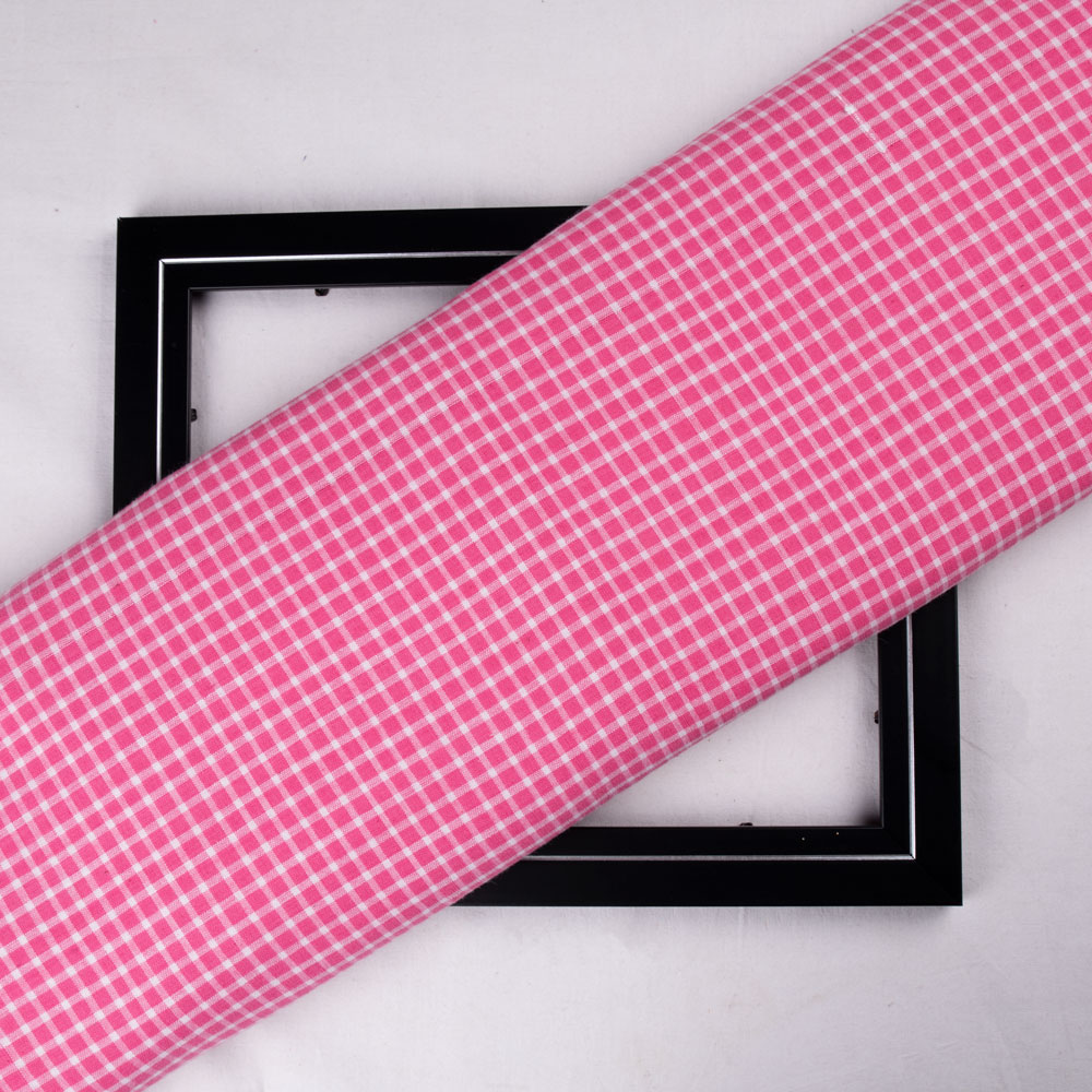 Check Pink & White Pure Cotton 107 GSM Handwoven Fabric