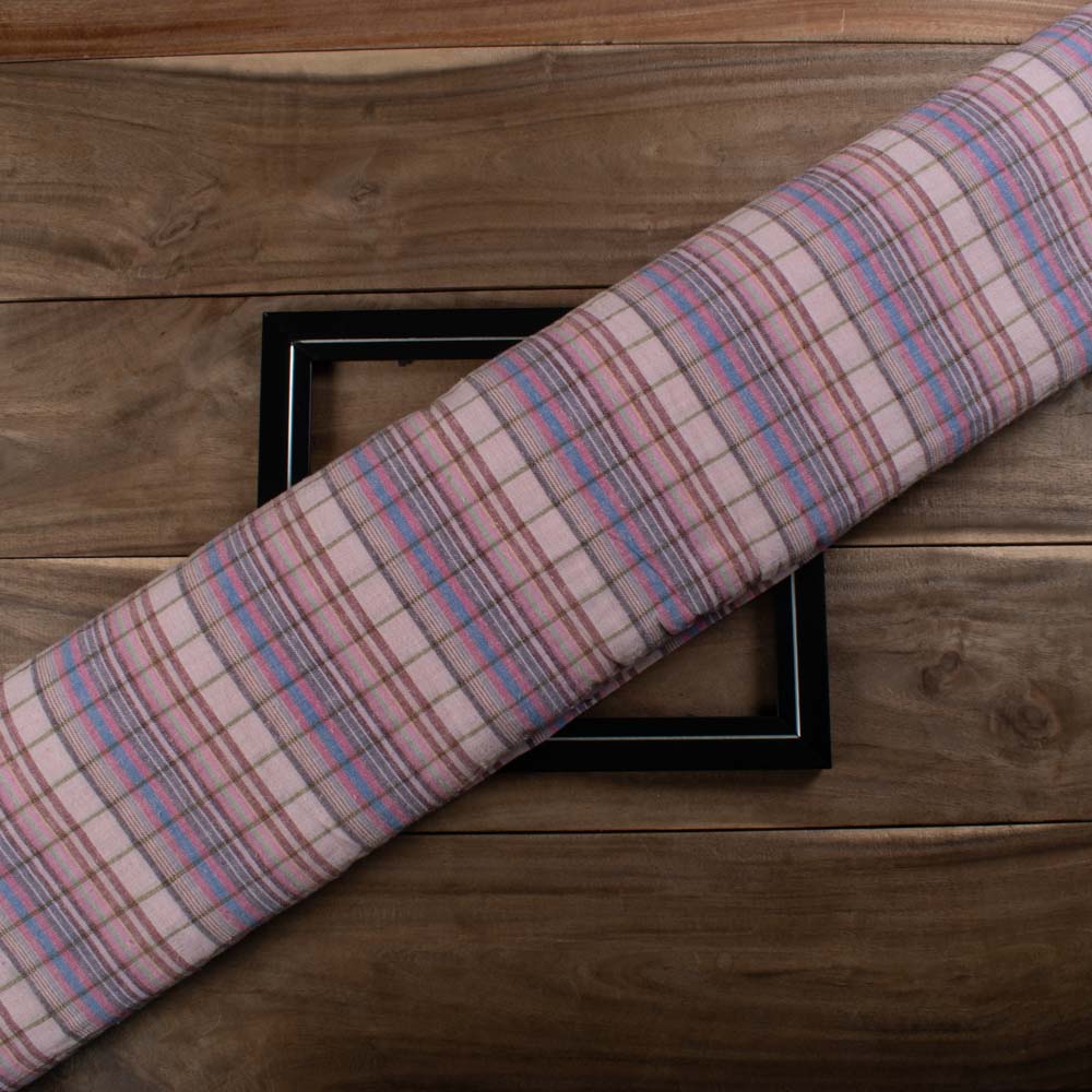 Cotton Hemp Multicolor Check 150 GSM Handwoven Fabric