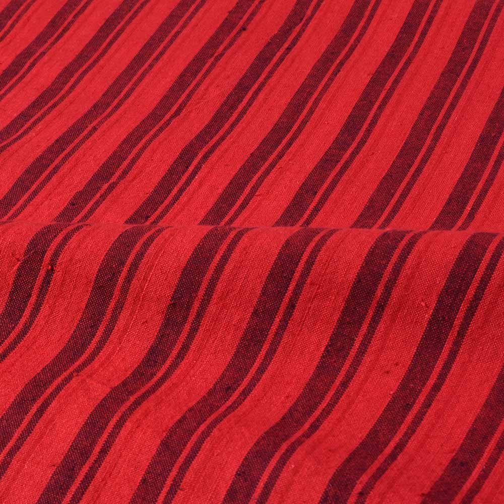 STRIPE RED BROWN PURE KHADI 130 GSM HANDWOVEN FABRIC