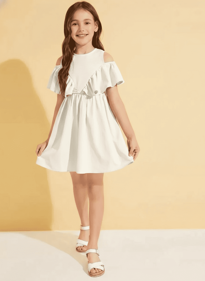 Cold Shoulder Symmetric Ruffled Dress