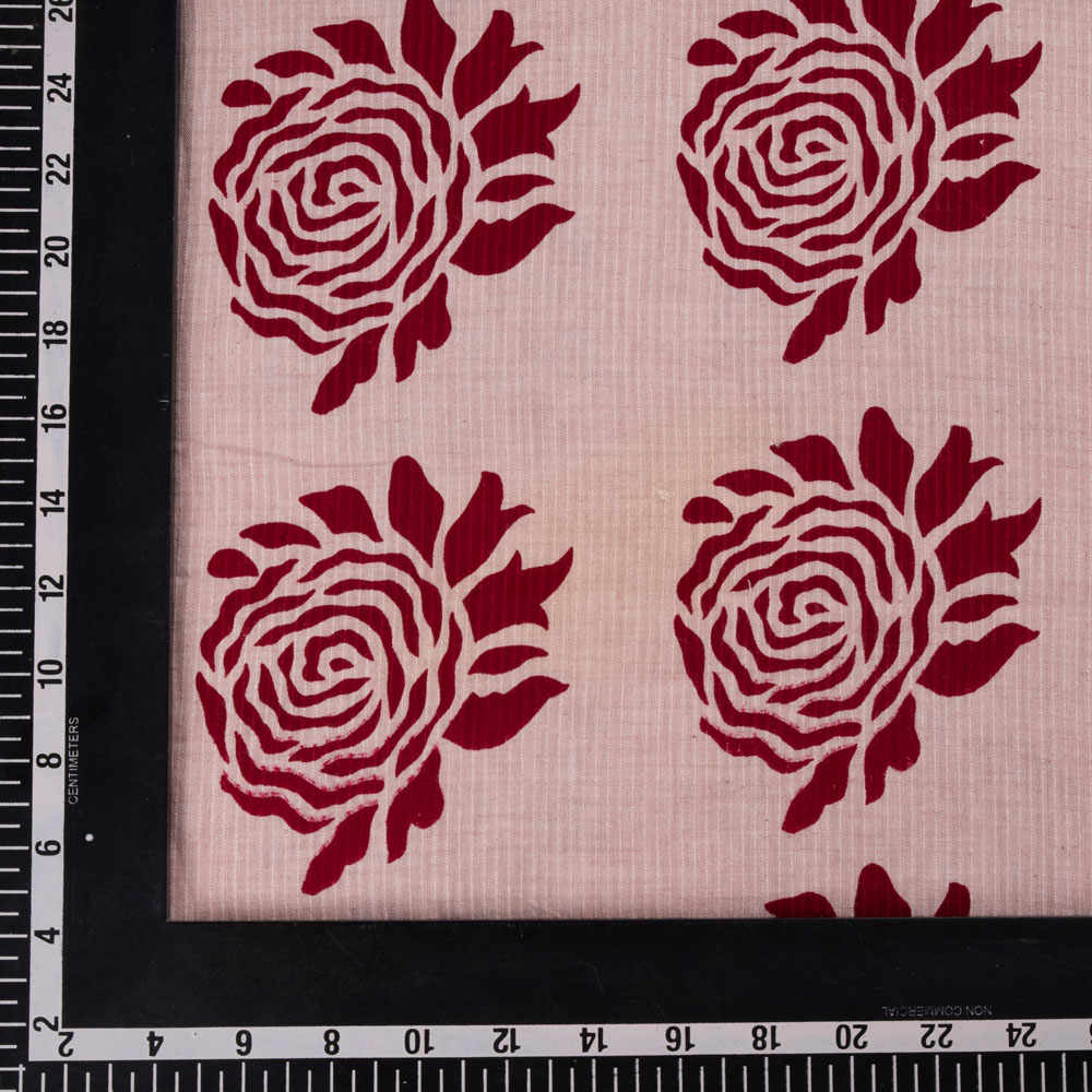 ROSE RED SCREENPRINTED COTTON KHADI 104 GSM HANDWOVEN FABRIC