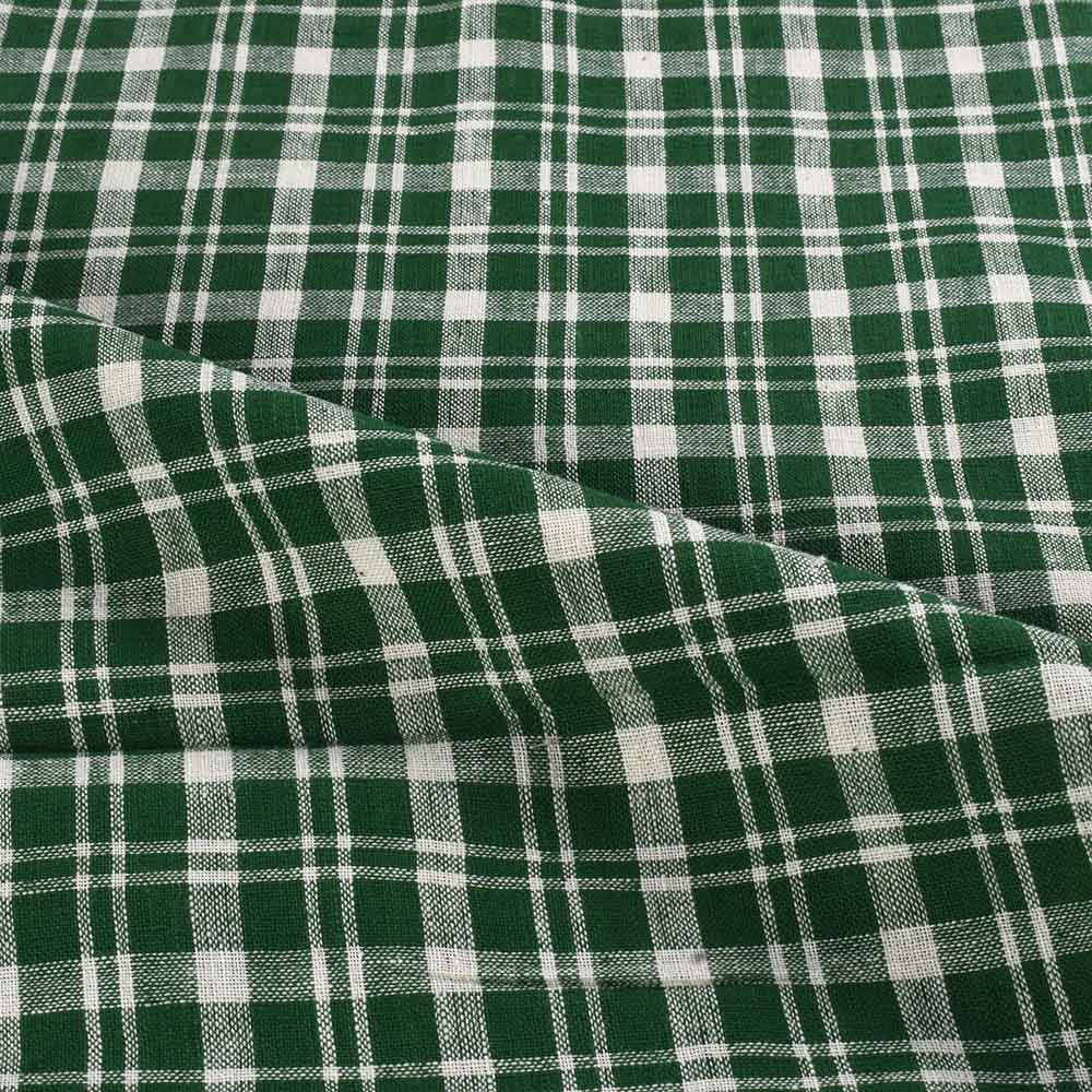 CHECK DARK GREEN PURE COTTON 115 GSM HANDWOVEN FABRIC