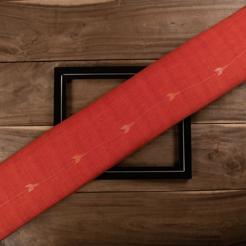 Pure Cotton Orange Jamdani 65 GSM Handwoven Fabric