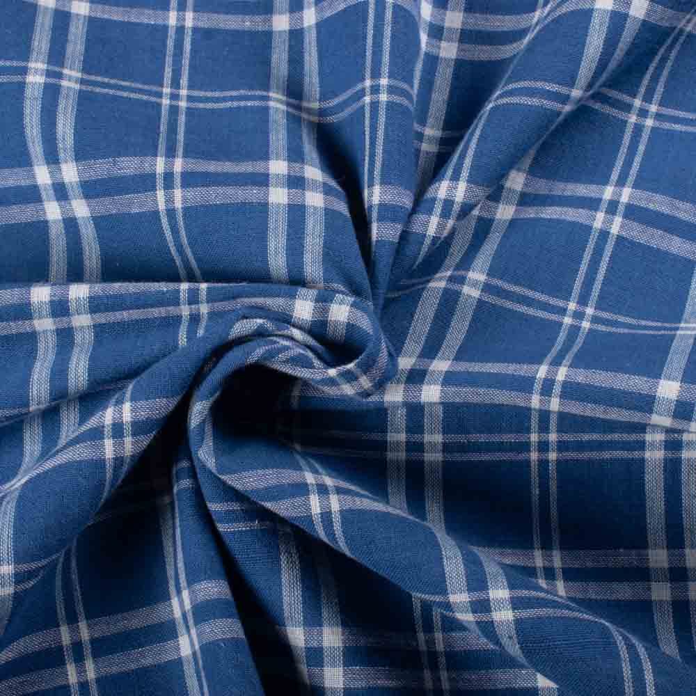 Check White & Blue 100 GSM Pure Cotton Handwoven Fabric