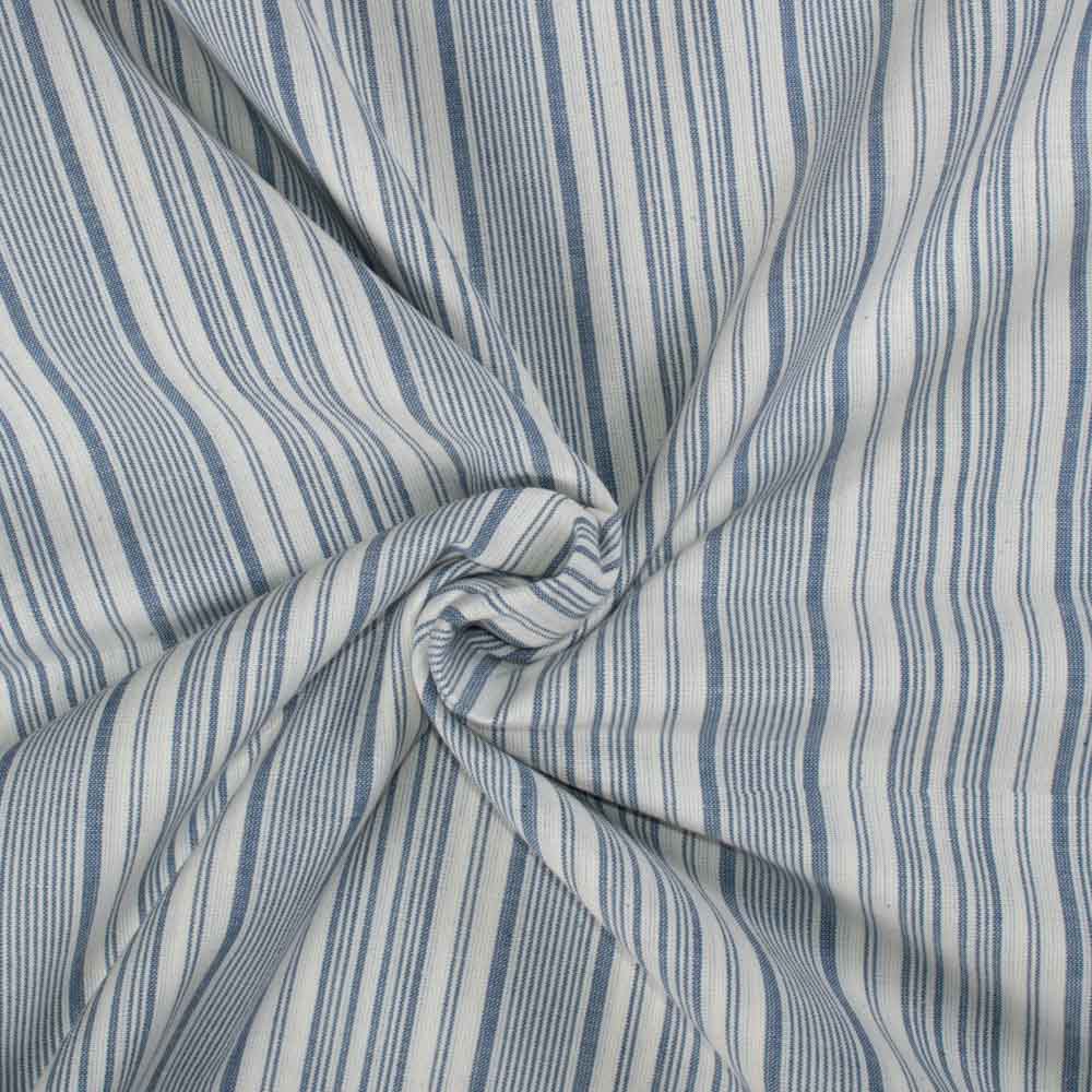 Stripe Blue White Khadi Cotton 100 GSM Handwoven Fabric 