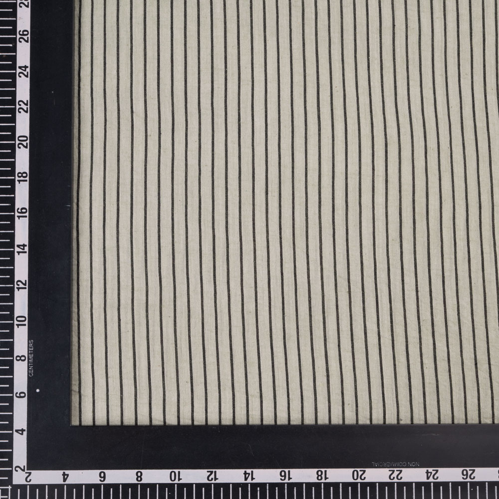 STRIPE WHITE & BLACK PURE COTTON 75 GSM HANDWOVEN FABRIC