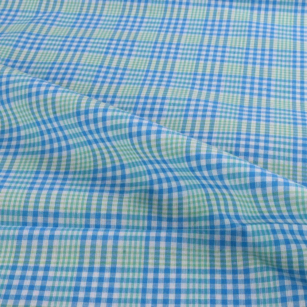 CHECK BLUE & GREEN PURE COTTON 90 GSM HANDWOVEN FABRIC 442
