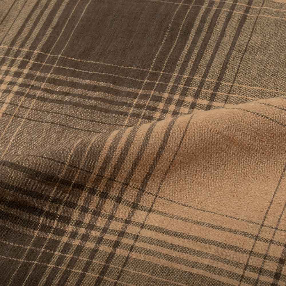 Check Beige & Brown Linen Cotton 111 GSM Handwoven Fabric