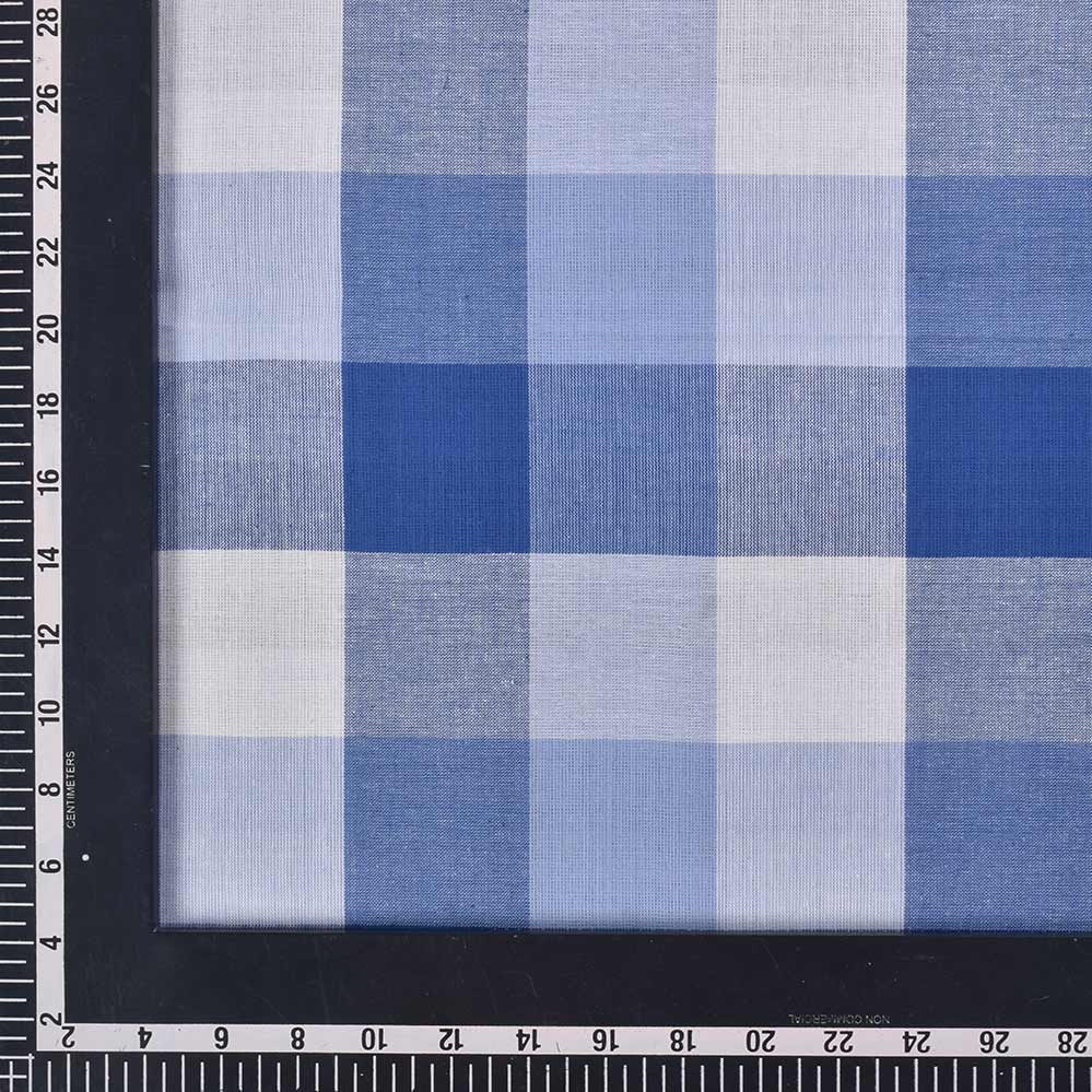 CHECK WHITE & BLUE PURE COTTON 92 GSM HANDWOVEN FABRIC