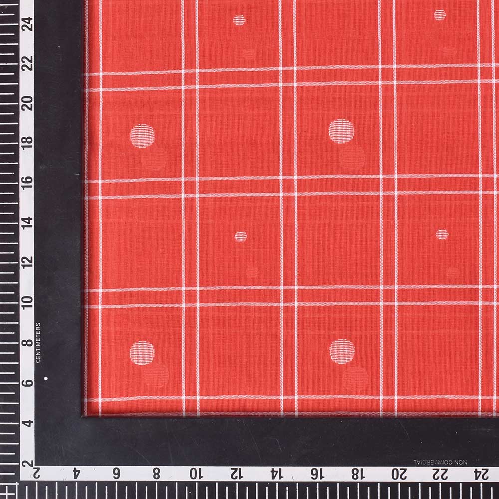 CHECK RED & WHITE GEOMETRIC JAMDANI PURE COTTON 58 GSM HANDWOVEN FABRIC