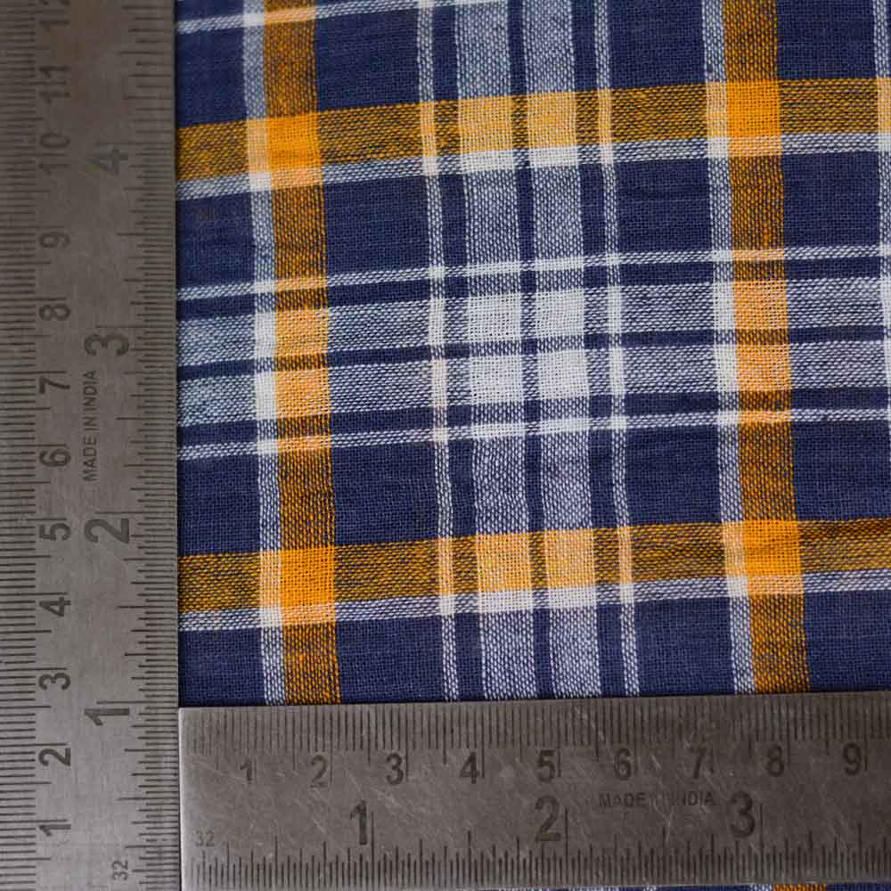 CHECK BLUE & ORANGE PURE COTTON 91 GSM HANDWOVEN FABRIC