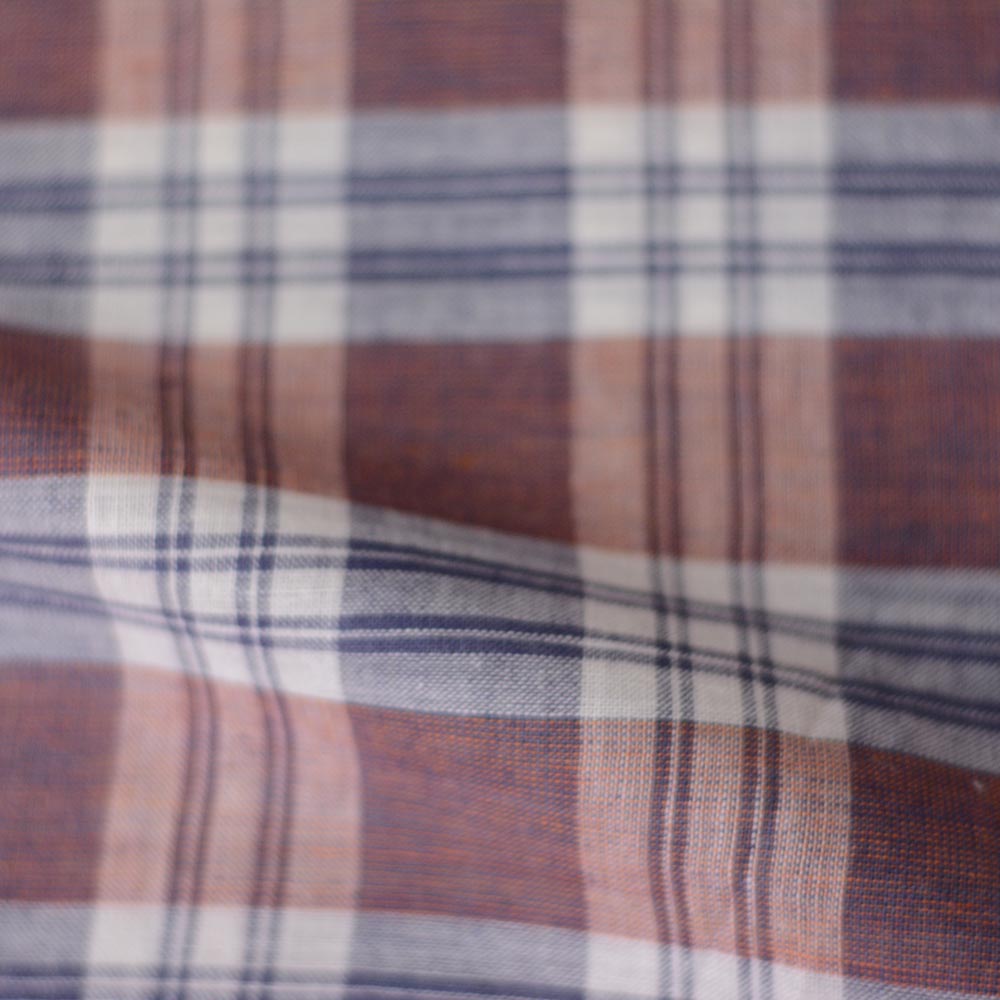 CHECK BROWN & BLUE PURE COTTON 89 GSM HANDWOVEN FABRIC