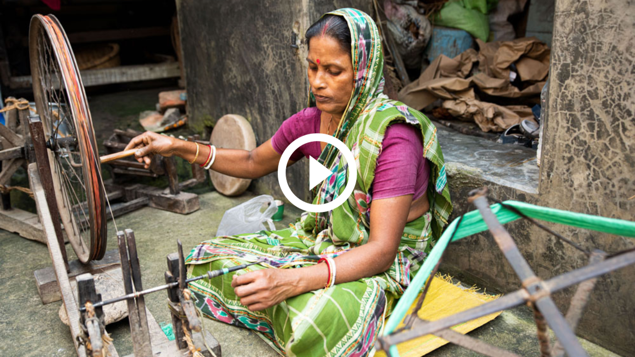 Women Spinning Fabric Yarns