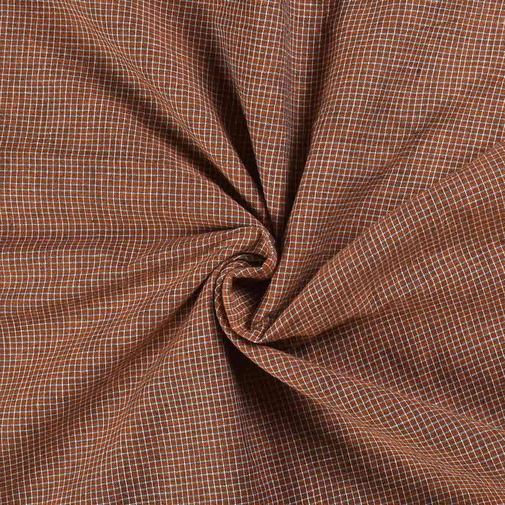 Check Brown & Orange Pure Cotton 104 GSM Handwoven Fabric