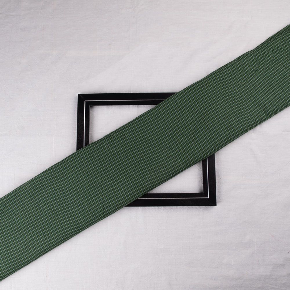 Check Green Pure Cotton 60 GSM Handwoven Fabric