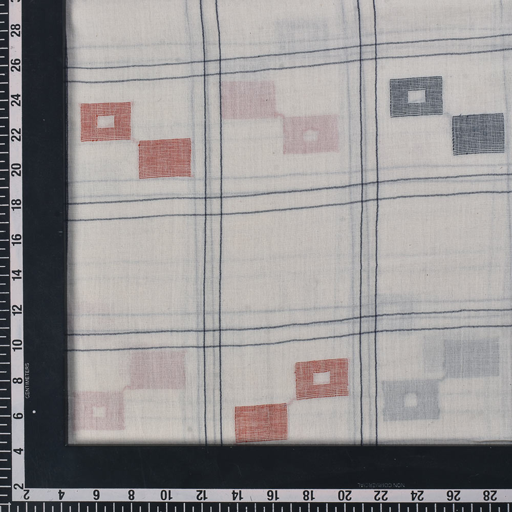 GEOMETRIC CHECK CREAM JAMDANI PURE COTTON 55 GSM FABRIC