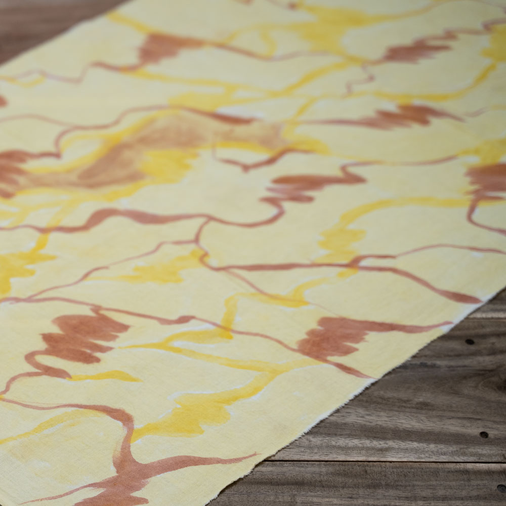 ABSTRACT YELLOW SCREENPRINTED PURE COTTON 135 GSM HANDWOVEN FABRIC