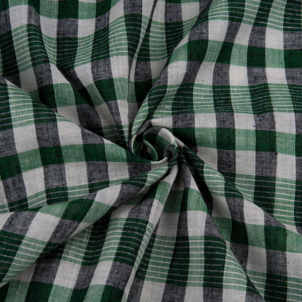 Check Green & Black Pure Cotton 66 GSM Handwoven Fabric