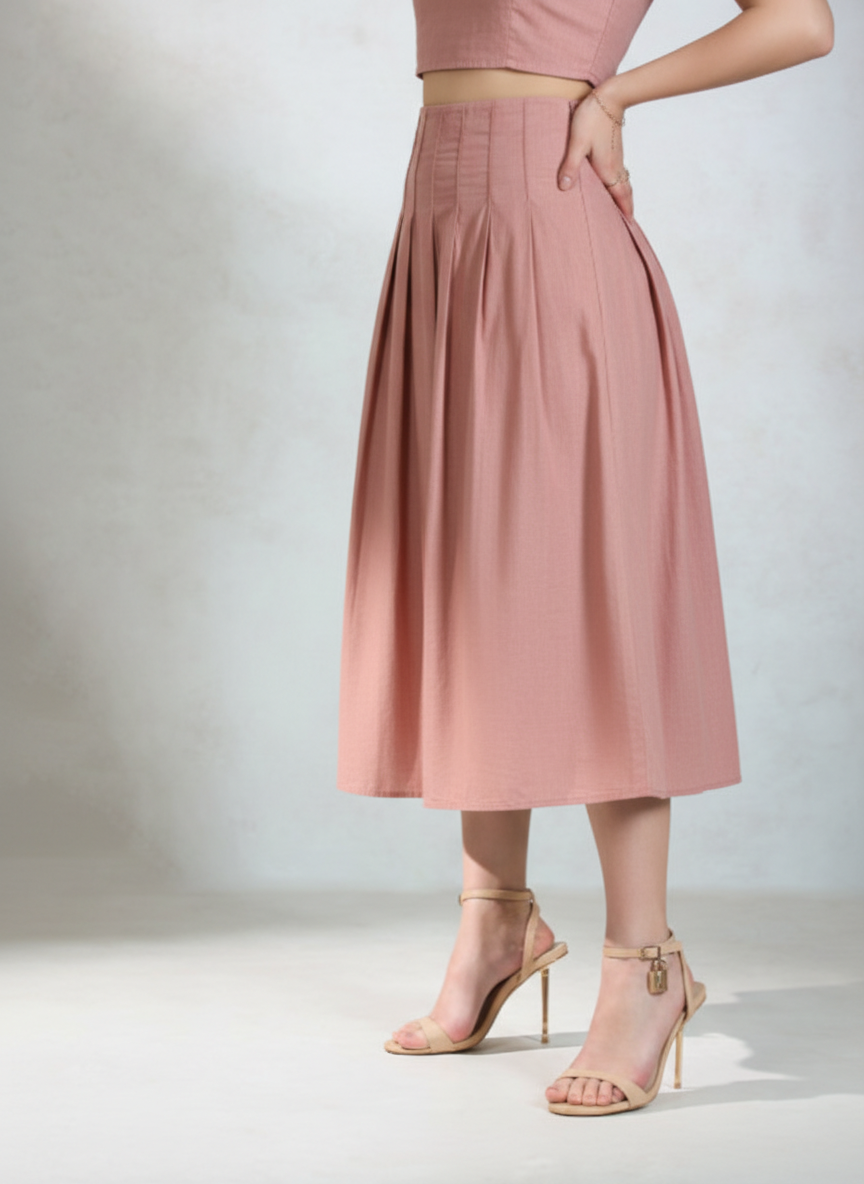 Pleats & Tucks Midi Skirt