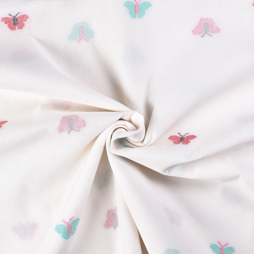 Multicolor Butterfly Jamdani Pure Cotton 54 GSM Handwoven Fabric