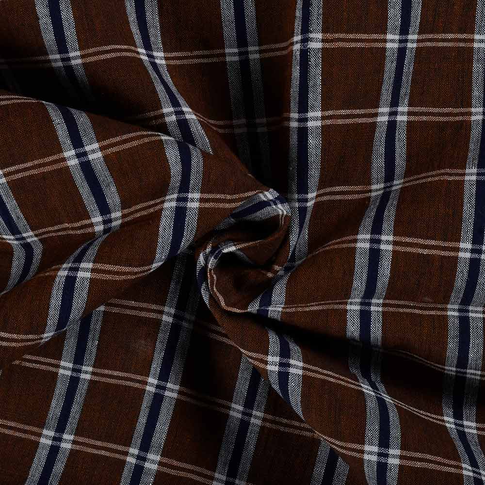 Check Brown Pure Cotton 102 GSM Handwoven Fabric 343