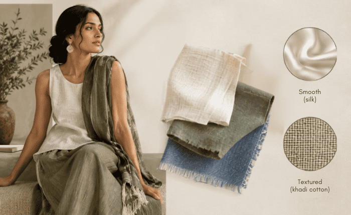 Khadi cotton linen and silk fabric textures