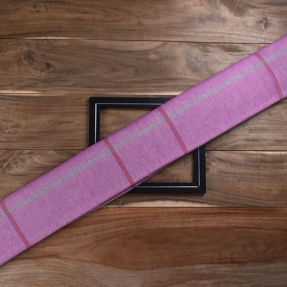 Check Pink Pure Cotton 68 GSM Handwoven Fabric