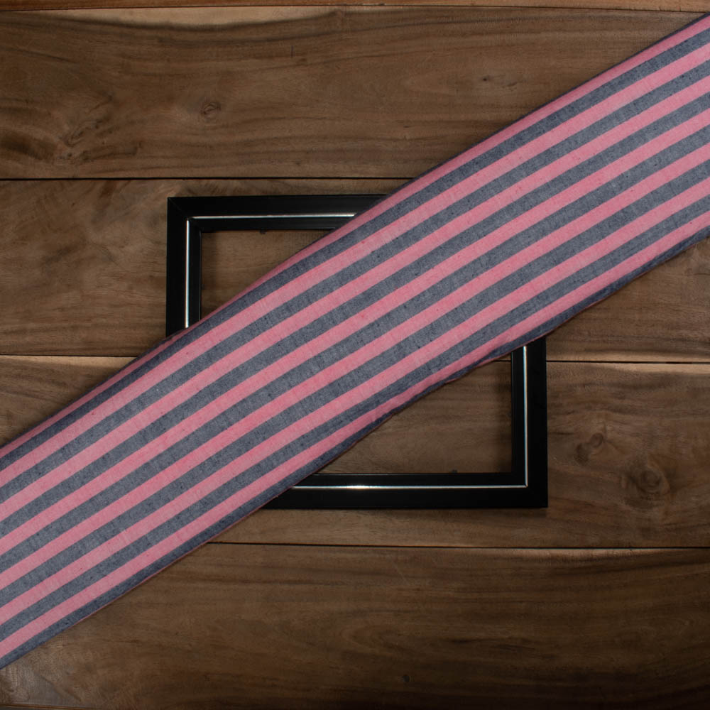 Stripe Pink Navy 130 GSM Cotton Khadi Handwoven Breathable Fabric 