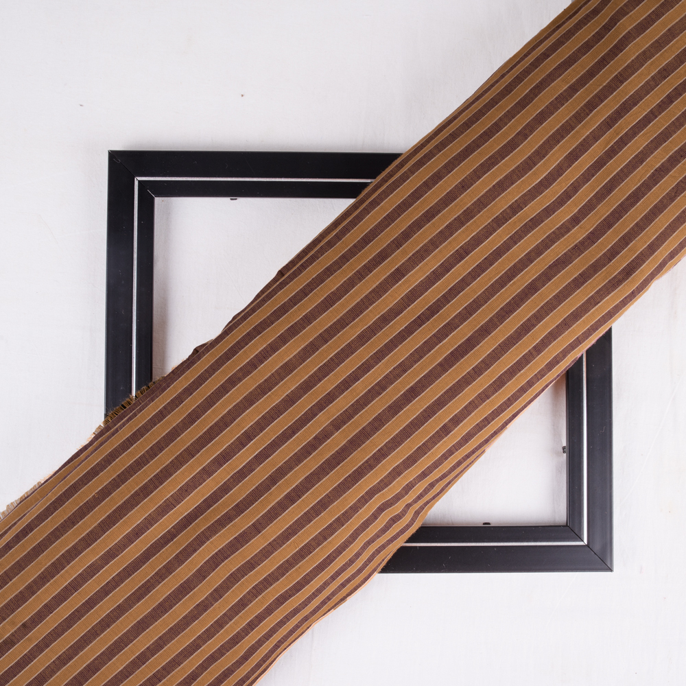 Stripe Mustard Yellow & Brown Pure Cotton 83 GSM Handwoven Fabric 70