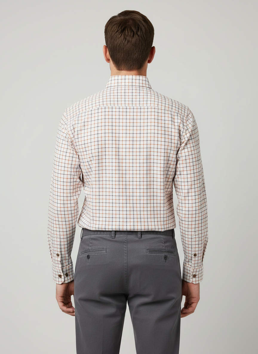 Spread Collared Shirt With Center - Double Buttoned Flap Pockets