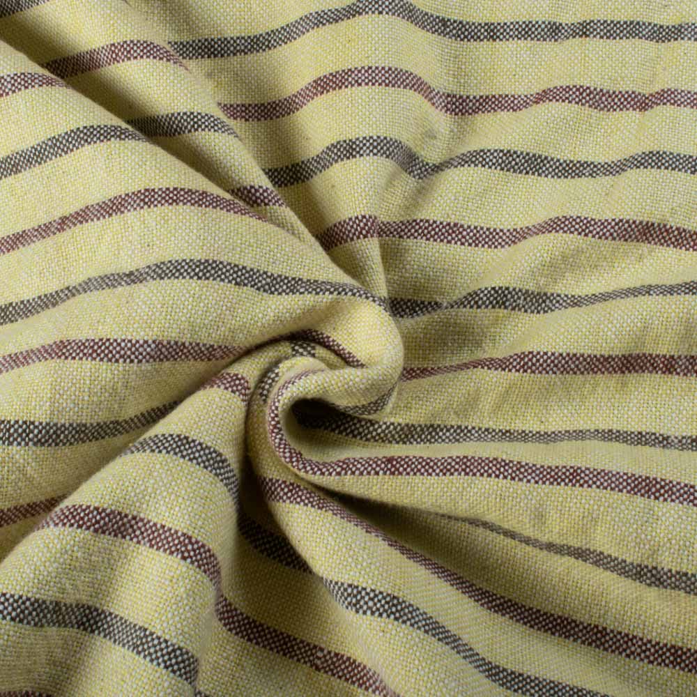 Yellow and Brown Stripe Khadi 305 GSM Handwoven Fabric